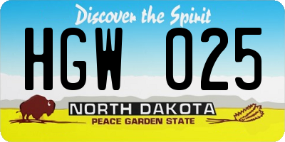 ND license plate HGW025