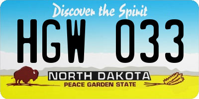 ND license plate HGW033