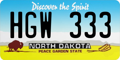 ND license plate HGW333
