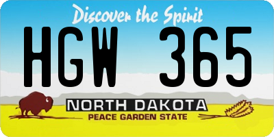 ND license plate HGW365
