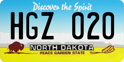 ND license plate HGZ020