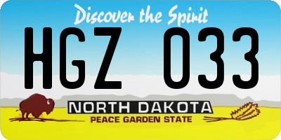 ND license plate HGZ033
