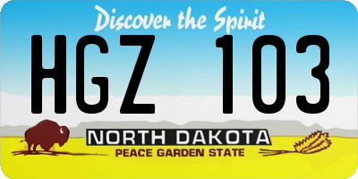 ND license plate HGZ103