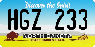 ND license plate HGZ233