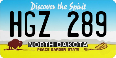 ND license plate HGZ289