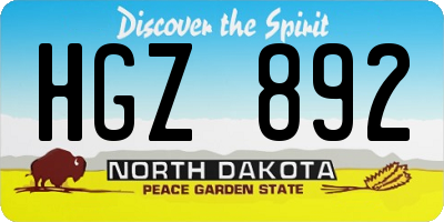 ND license plate HGZ892