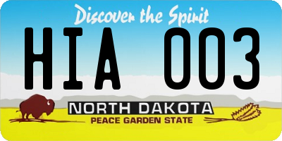 ND license plate HIA003