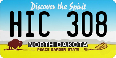 ND license plate HIC308