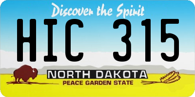 ND license plate HIC315