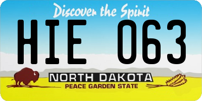 ND license plate HIE063