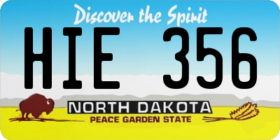 ND license plate HIE356