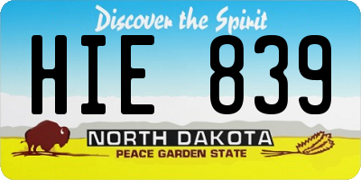 ND license plate HIE839