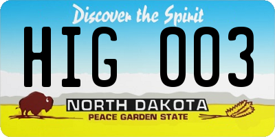 ND license plate HIG003
