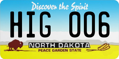 ND license plate HIG006