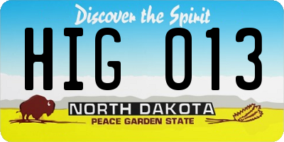 ND license plate HIG013