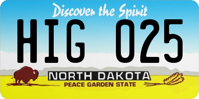 ND license plate HIG025