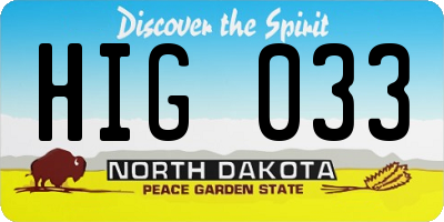ND license plate HIG033
