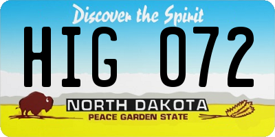 ND license plate HIG072