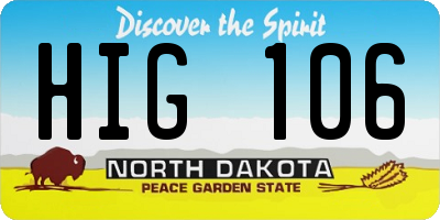 ND license plate HIG106