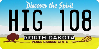 ND license plate HIG108