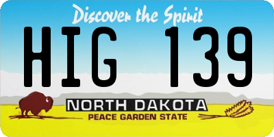 ND license plate HIG139