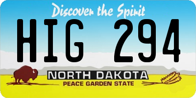 ND license plate HIG294