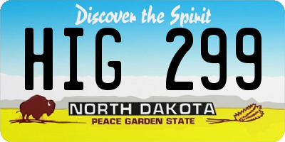 ND license plate HIG299