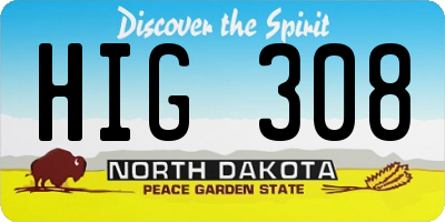 ND license plate HIG308
