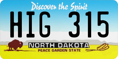 ND license plate HIG315