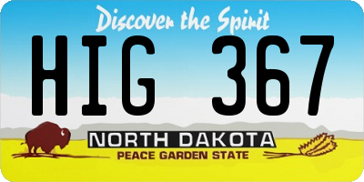 ND license plate HIG367