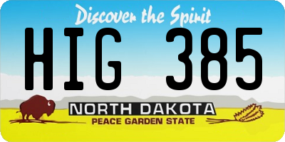 ND license plate HIG385