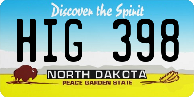 ND license plate HIG398