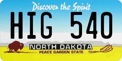 ND license plate HIG540