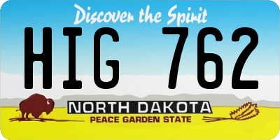 ND license plate HIG762