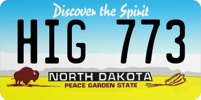 ND license plate HIG773