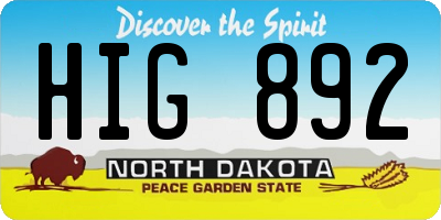 ND license plate HIG892