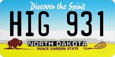 ND license plate HIG931