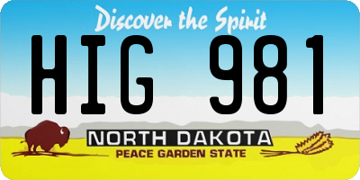 ND license plate HIG981