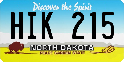 ND license plate HIK215
