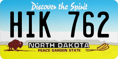 ND license plate HIK762