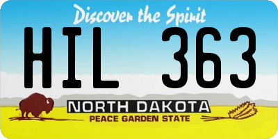 ND license plate HIL363