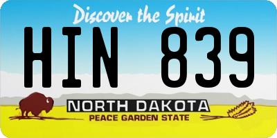 ND license plate HIN839