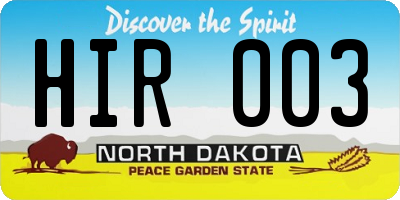 ND license plate HIR003