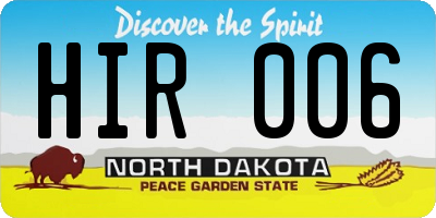 ND license plate HIR006