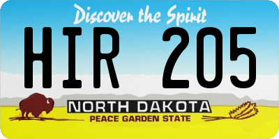 ND license plate HIR205