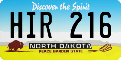 ND license plate HIR216