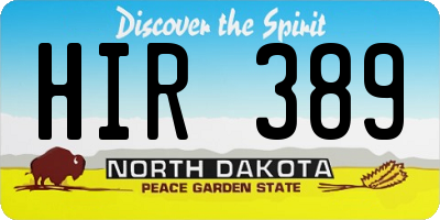 ND license plate HIR389