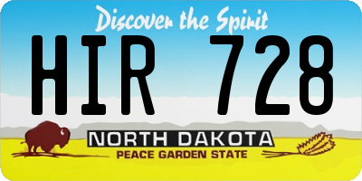 ND license plate HIR728