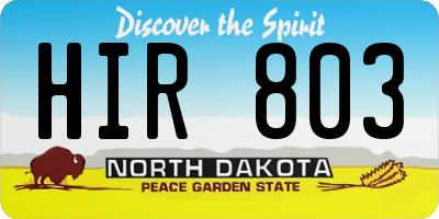 ND license plate HIR803