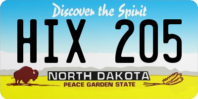 ND license plate HIX205